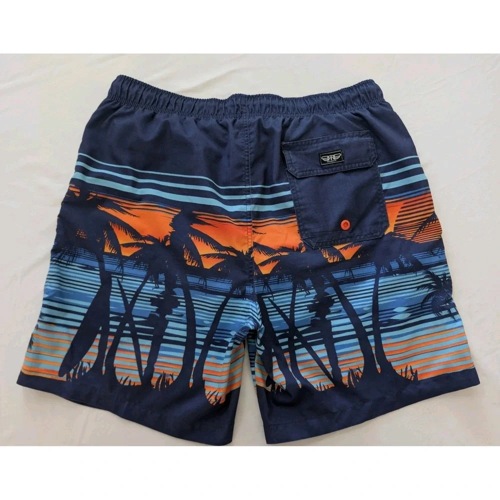 Rokka & Rolla Men's Swim Trunks Size Large Sunset Tropical Palm Tree Board Short